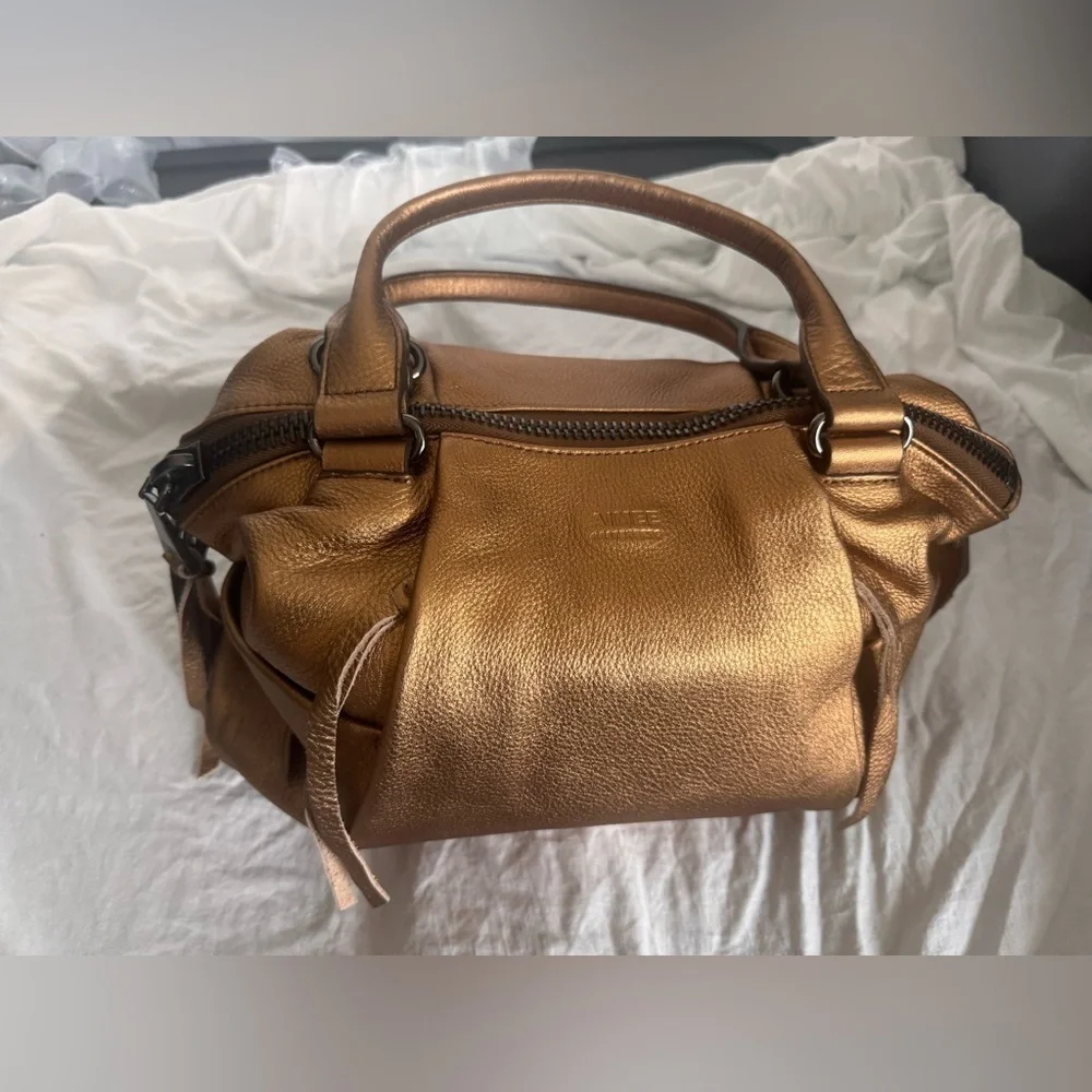 Aimee Kestenberg Metallic Bronze Leather Top Handle Satchel NWOT